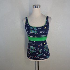 Lands End Blue Green Sailboat Print Tankini Swim Tank Top 6 DDD